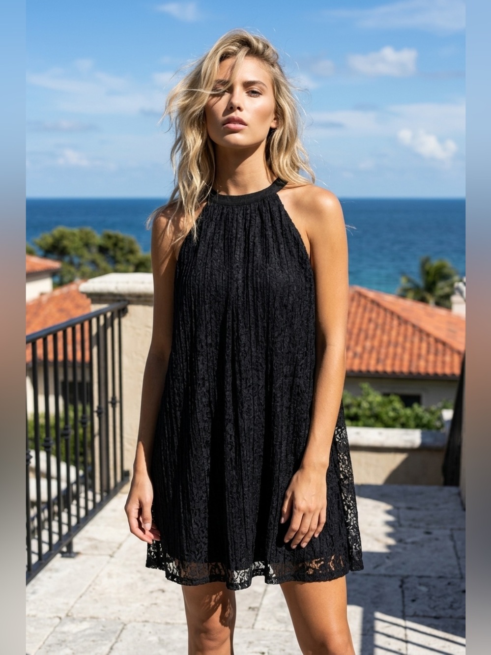Sugarfox NWOT Halter oversized lace lined flowy dress.